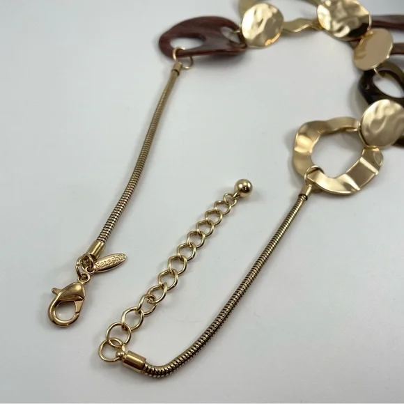 Natasha Gold Tone Acrylic Snake Chain Abstract Statement Bib Necklace